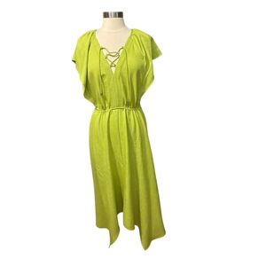 Stella & Julie Lime Shark Tooth Hem Midi Dress Size Large